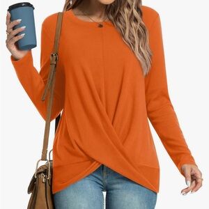 Women's Orange Twist Front Long Sleeve Top